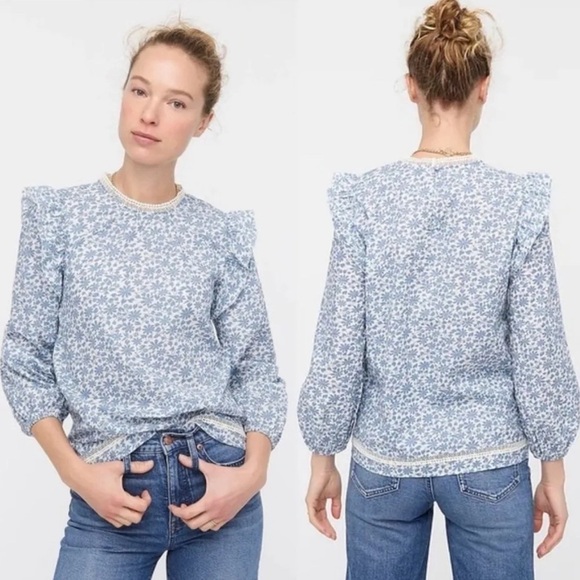 J.Crew Flutter Sleeve Shadow Stripe Floral Blouse - Picture 1 of 8